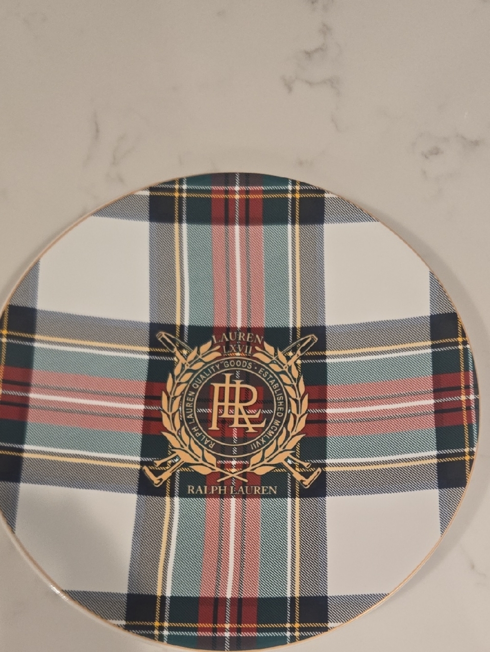 Ralph Lauren Gold Crest Plaid Dinner Plate - Red, Green, Navy